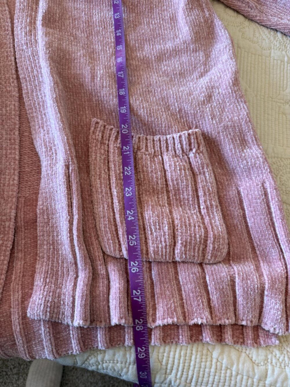 Soft pink chenille open-front cardigan featuring a relaxed fit - Picture 6 of 6